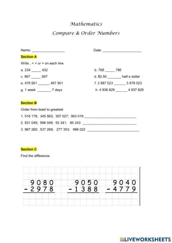 Compare and Order Whole numbers