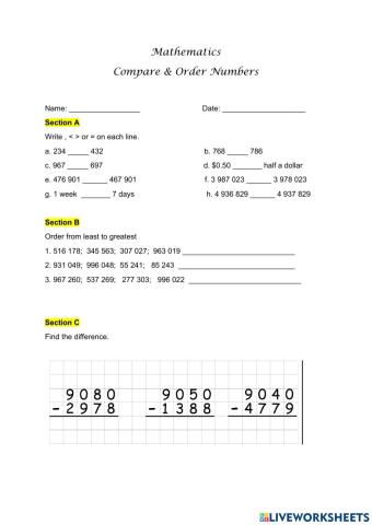 Compare and Order Whole numbers