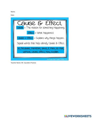 Cause and effect practice worksheet