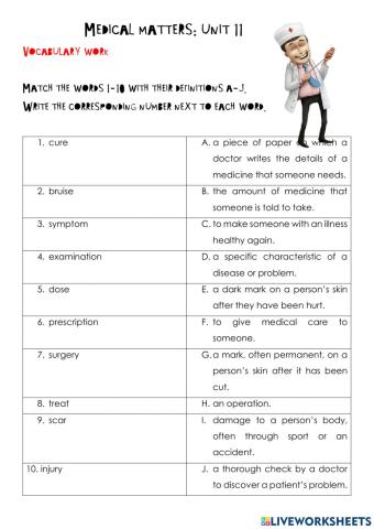Vocabulary and Listening Medical Matters Unit -6th Year