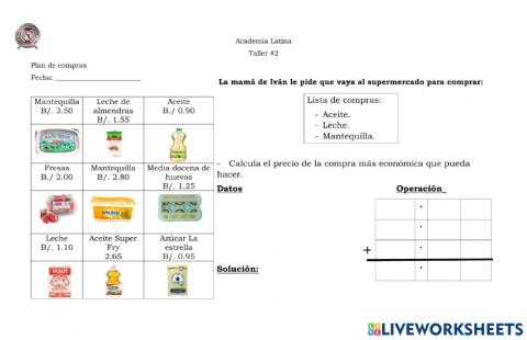 Plan de compras- taller