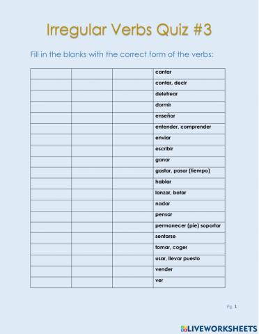 Irregular verbs quiz 3
