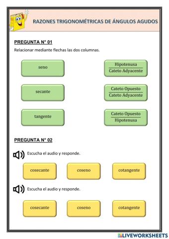 Razones Trigonométricas de Ángulos Agudos