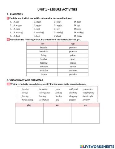 Unit 1 - Leisure activities