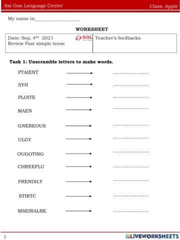 Worksheet apple