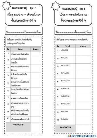 การเขียนตัวหนังสือเป็นตัวเลขฮินดูอาร์บิกและการประมาณค่า