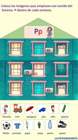 Selecciona las imágenes cuyo sonido que empiecen con el fonema P y coloca en cada ventana.