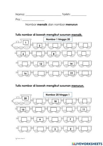 Nombor manaik dan menurun (1-20)