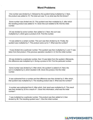Multiplication and Division Word Problems