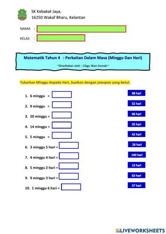 Minggu dan hari tahun 4