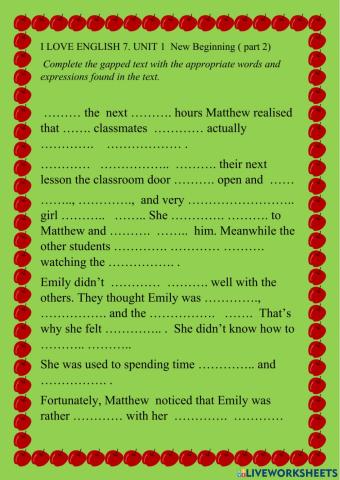 I LOVE ENGLISH 7. Unit 1 New Beginning (part 2)