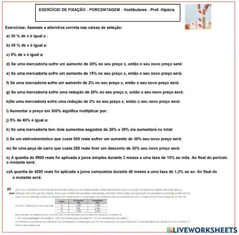 Treinamento porcentagem, juros para vestibulares
