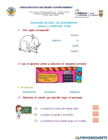 Evaluacion lengua y literatura