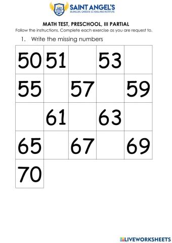Numbers fron 50 to 70