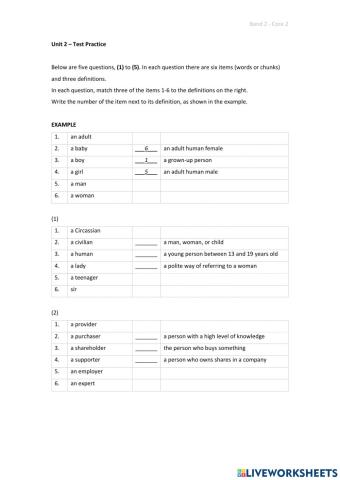 Band 2 (Core 2) - Unit 2 - Test