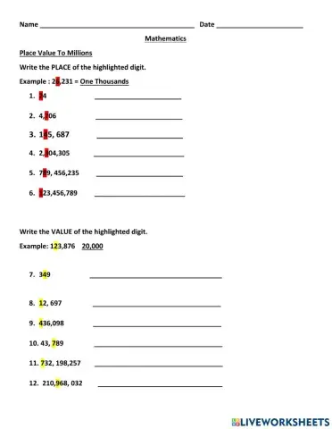 Place Value To Millions