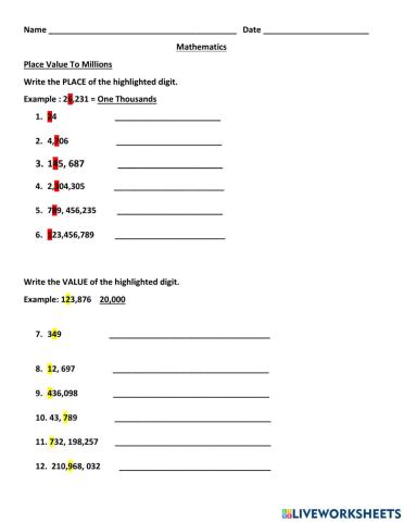 Place Value To Millions