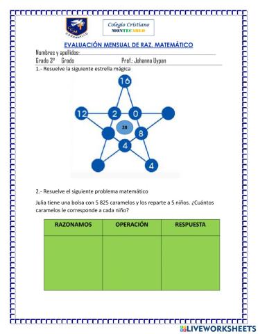 Evaluación  mensual raz matematico