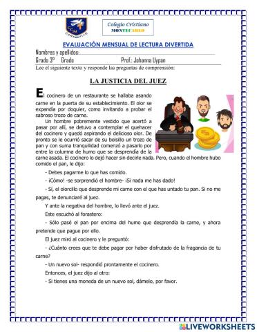 Evaluación mensual de lectura divertida