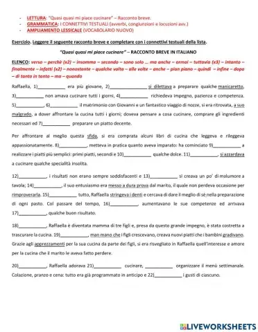 Lettura di un racconto breve in Italiano. -Quasi quasi mi piace cucinare-