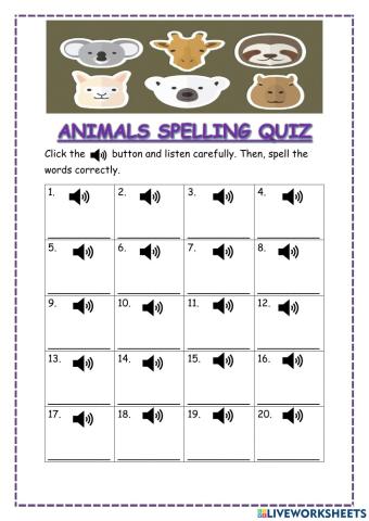 Animals spelling quiz (module 8)