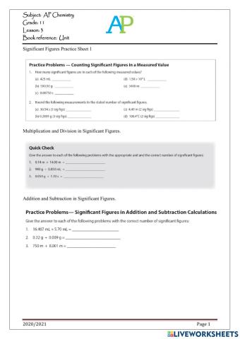 Significant Figures calculations and Reporting