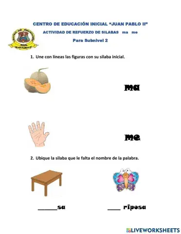 Refuerzo sílaba ma y me