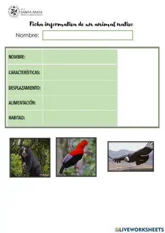 Ficha informativa de un animal nativo