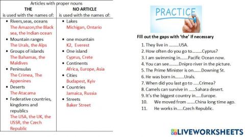 Article the and no article with proper names