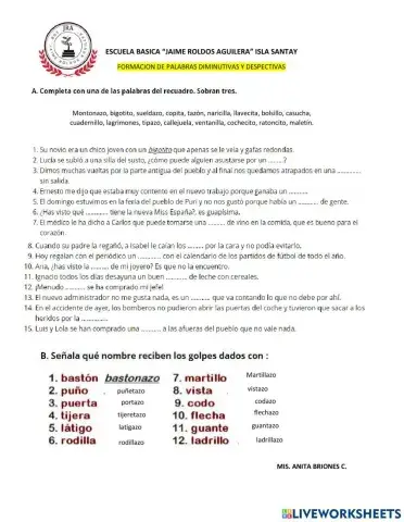 Fromacion de palabras diminutivas y despectivas