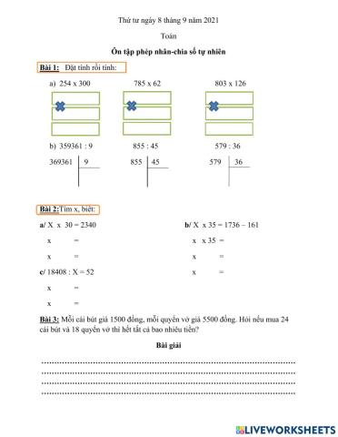 Nhân chia số tự nhiên