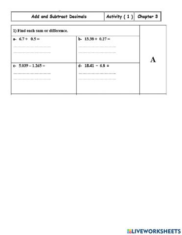 Add and Subtract Decimals