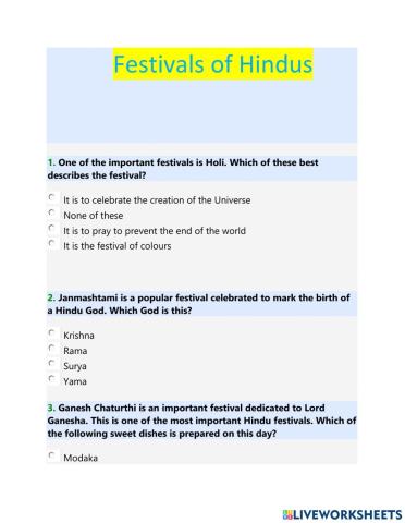 Festivals of hindu
