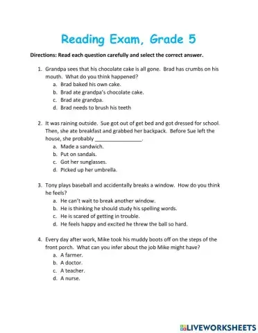 Grade 5 Reading Exam