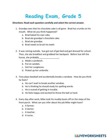 Grade 5 Reading Exam