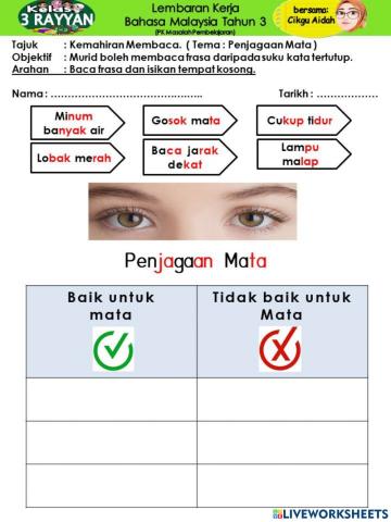 BM Tahun 3 Tema Penjagaan Mata