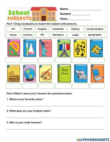 School subject vocabulary