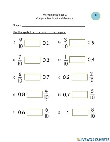 Compare fractions and decimals