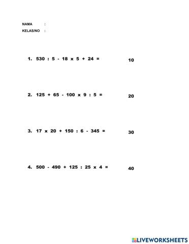 Operasi hitung campuran pada bilangan cacah