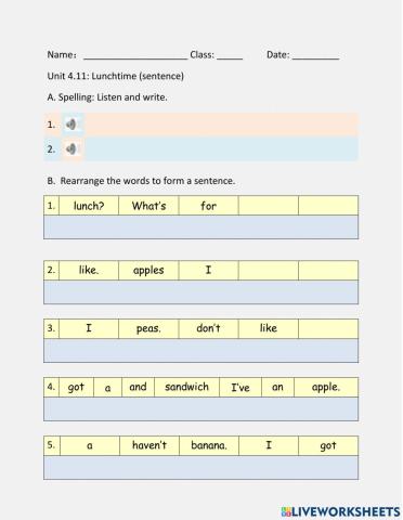 Unit 4.11- Lunchtime (sentence)