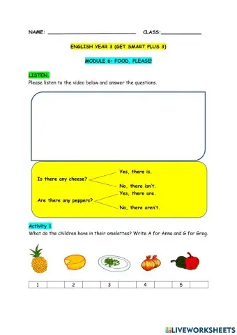 English year 3 module 6 Food Please
