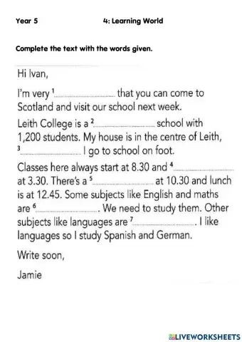 Year 5 Email about Your School