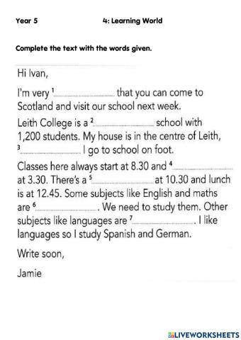 Year 5 Email about Your School