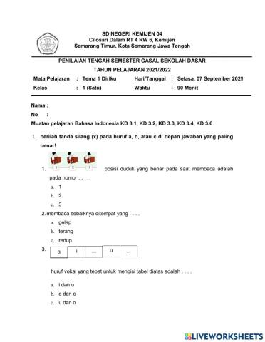 PTS TEMA 1 Bahasa Indonesia