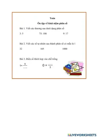 Toán ôn tập về khái niệm phân số