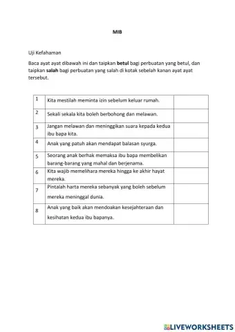 Sikap patuh dan taat kepada kedua ibu bapa.