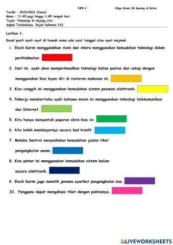 Latihan 1 : Ayat Tunggal dan Ayat Majmuk