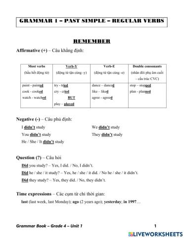 Grade 4 - Past Simple - Regular Verbs 1