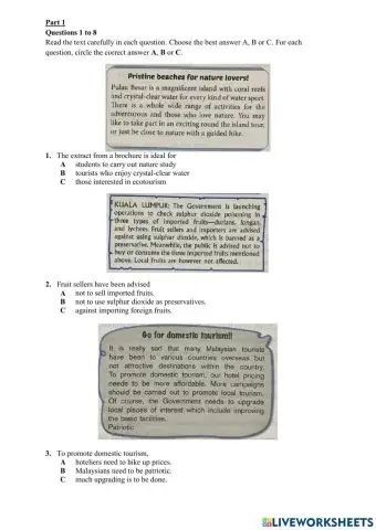 SPM English Paper 1 (Part 1 and Part 2)