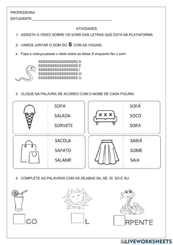 Atividade com a letra S